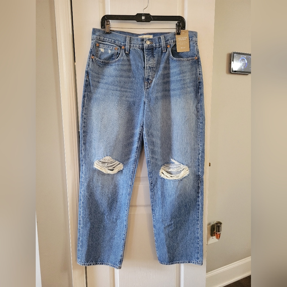 Madewell Light Blue Straight Leg Jeans with Knee Distress